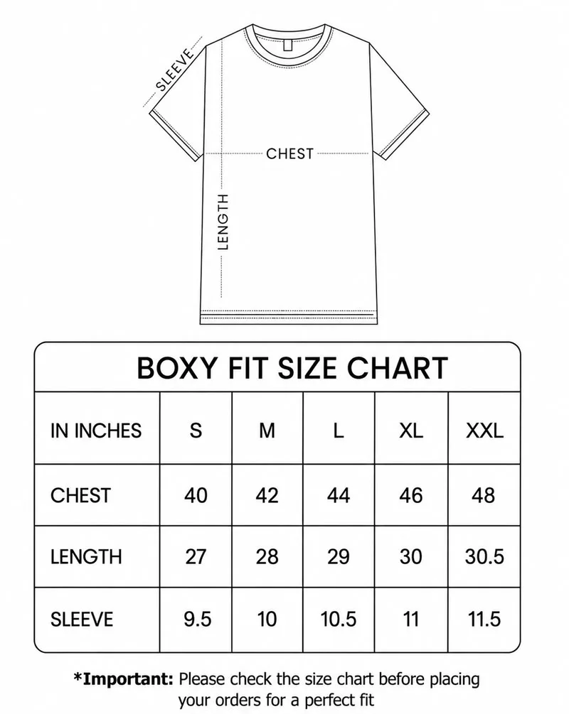 Poised (Boxy Fit T-Shirts) Size Chart