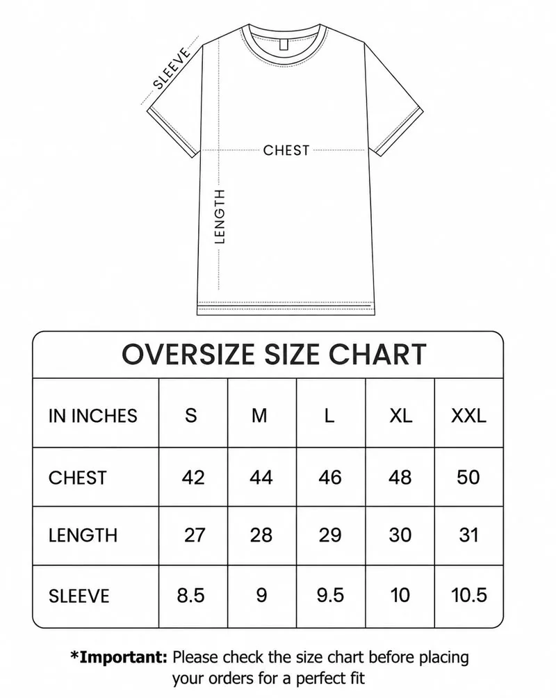 Cocoon (Over Sized T-Shirts) Size Chart